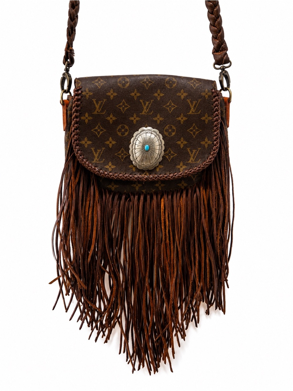 Louis Vuitton Brown Monogram Fringe Crossbody with Silver Concho